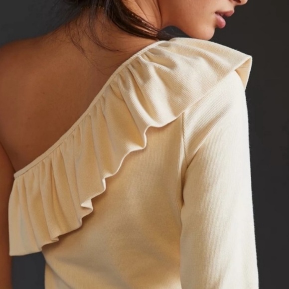 Anthropologie Ruffled One-Shoulder Top in Ivory. Size Small. NWOT - Picture 3 of 5